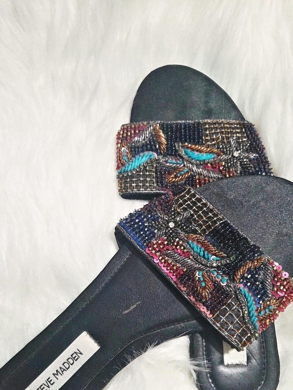 Steve Madden Women’s Black Beaded Slide Sandals